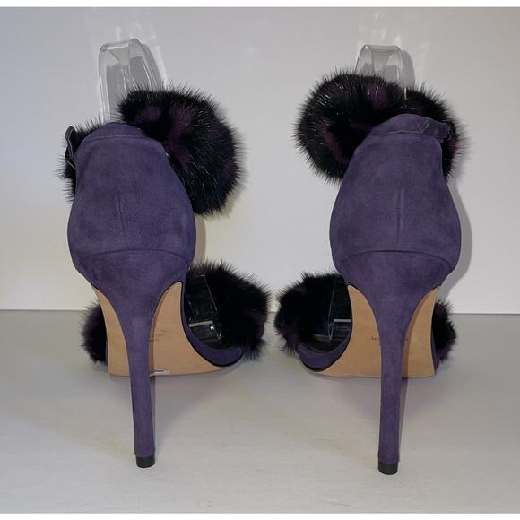 Stuart Weitzman Shoes Womens Size 8.5 Purple Fur Suede High Heel Sandals Strap - Picture 5 of 16